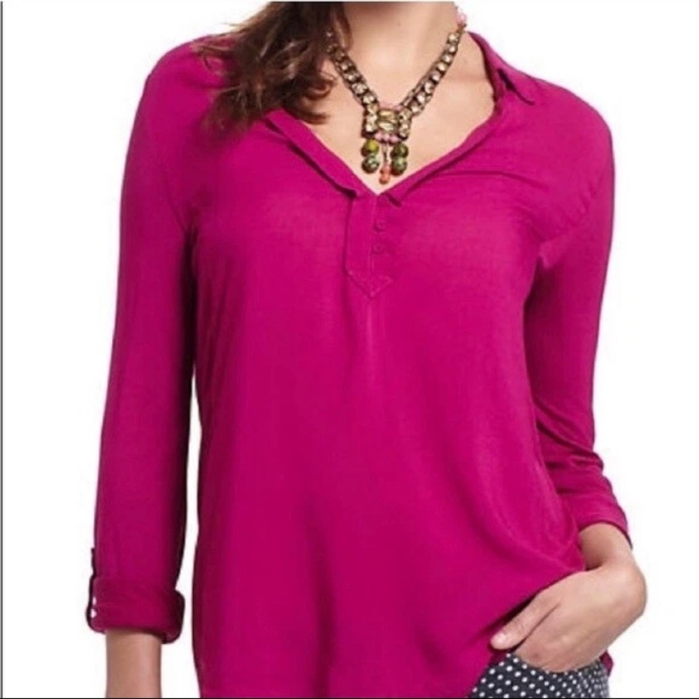 Anthropologie Pink Fitted Buttoned Polo Blouse